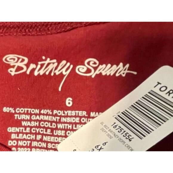 Britney Spears +6 Red Crew OOOPS I Did It Again Text Print Short Sleeve T-Shirt - Picture 6 of 6